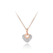 Load image into Gallery viewer, Beautiful and elegant 18K plated stainless steel necklace comes in two versions: with black or silver heart. Chic heart pendant is made of cubic zirconia and it is additionally adorned with a stainless steel circle in rose gold colour. Circe has engraved roman numerals and gives the necklace perfect final touch. It is a perfect piece for an elegant occasion outfit. The necklace has a size adjustable chain with a lobster clasp.&nbsp;
