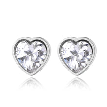 Load image into Gallery viewer, Classy and elegant stainless steel earrings are made in a rose gold and silver colour. The earrings are made in a shape of a heart which is adorned with big cubic zirconia. Earrings are rose gold plated and represent perfect and elegant touch to your classy and smart outfit. They have stud fastening.
