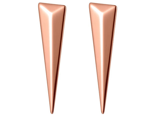 Rock glam earrings are made of stainless steel and come in two colours: rose gold and silver. Earrings are in a shape of a big triangle and has stud closure. They are perfect for spicing up your rock glam look.