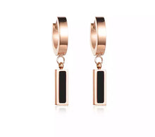 Load image into Gallery viewer, Fashion White &amp; Black Shell Hoop Earrings For Women Rose Gold Color Titanium Steel Female Earrings Jewelry 
