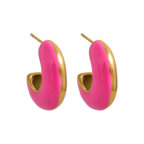 Trendy, statement earrings are made of stainless steel and come in several different colours.  One side of the earrings is coloured while the other one is in steel or gold plated colour.  The earrings are bug but light, which makes them very comfortable for wearing.  They have stud fastening.