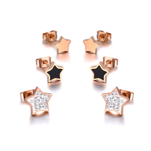 NEBA - Lokaer Trendy Titanium Stainless Steel Star Rhinestone Earrings Jewelry 3Pair/Set CZ Crystal Earrings For Women Girls E20040
