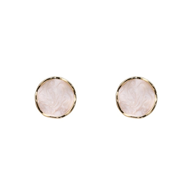ITZELA - Yhpup Fashion Minimalist Wave Round Korean Stud Earrings Exquisite Enamel Geometric Zinc Alloy Earrings Jewelry for Girl Office