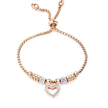 Load image into Gallery viewer, LIV - Lokaer Titanium Stainless Steel Mosaic Crytal Heart Charm Bracelets For Girls Rose Gold Adjustable Chain &amp; Link Bracelet B20053

