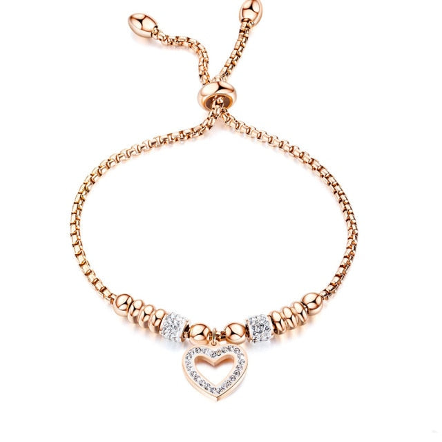 LIV - Lokaer Titanium Stainless Steel Mosaic Crytal Heart Charm Bracelets For Girls Rose Gold Adjustable Chain & Link Bracelet B20053
