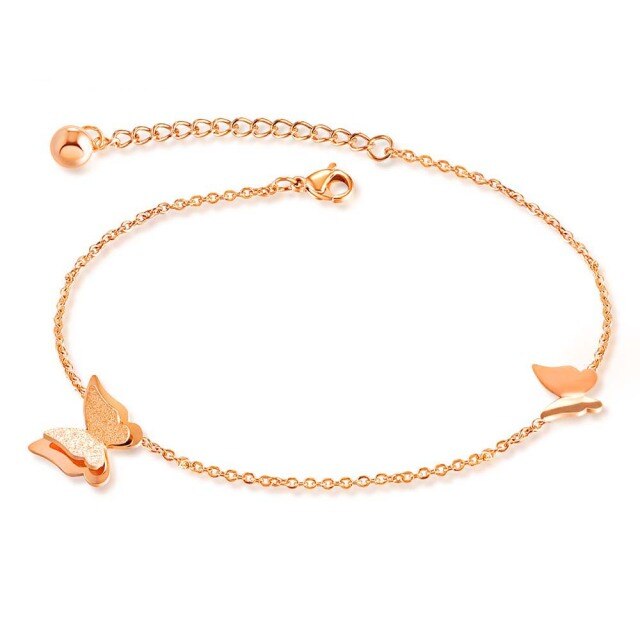 Lokaer Cute Butterfly Anklets Bracelet For Women Rose Gold Color Dull Polish Stainless Steel Retro Girl Ankle Jewelry A19037