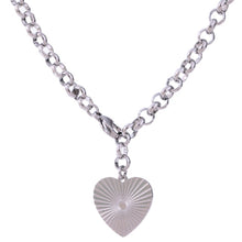 Load image into Gallery viewer, Stainless steel necklace comes in a gold and silver colour. It is three times gold plated. The necklace is made of interesting link chain which is adorned with a heart pedant. Heart pedant is engraved with lines which makes the necklace even more adorable. It has lobster clasp which can be connected to any link on a chain so you can wear the necklace in several ways.
