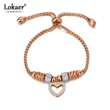 Load image into Gallery viewer, LIV - Lokaer Titanium Stainless Steel Mosaic Crytal Heart Charm Bracelets For Girls Rose Gold Adjustable Chain &amp; Link Bracelet B20053
