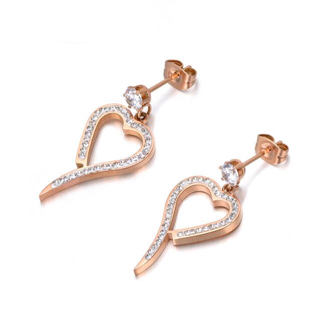 DAMJANA - Lokaer Sparkling Mosaic CZ Crystal Heart Earrings Trendy Stainless Steel Rhinestone Earrings Jewelry For Women Girls E18109